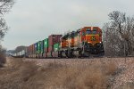 BNSF 6991, ex CN 5054, and BNSF 6984 ex CN 5016 are eastbound on the BNSF CN 5016 